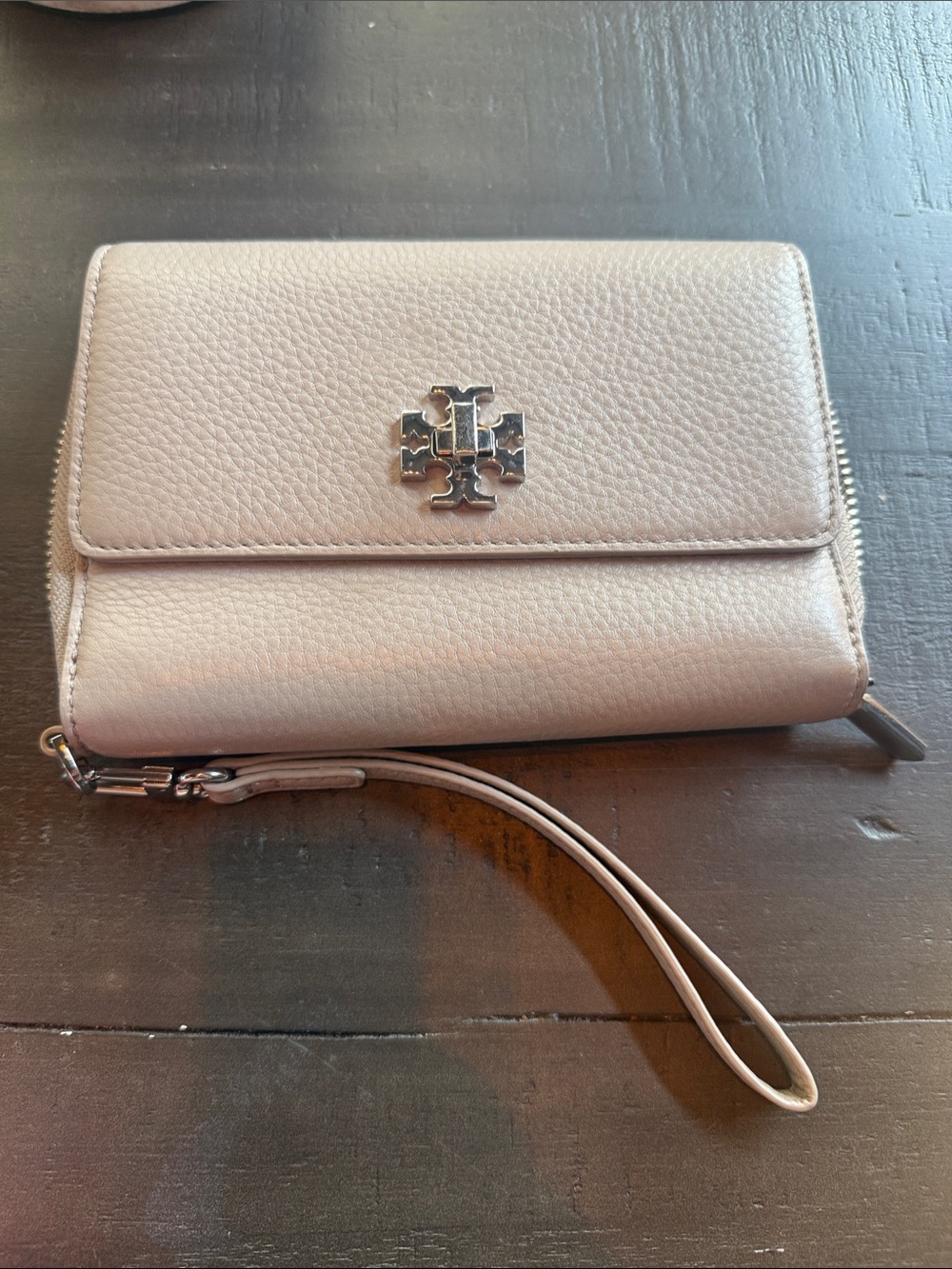 Tory Burch Blush cream colored Pebbled Leather Wristlet